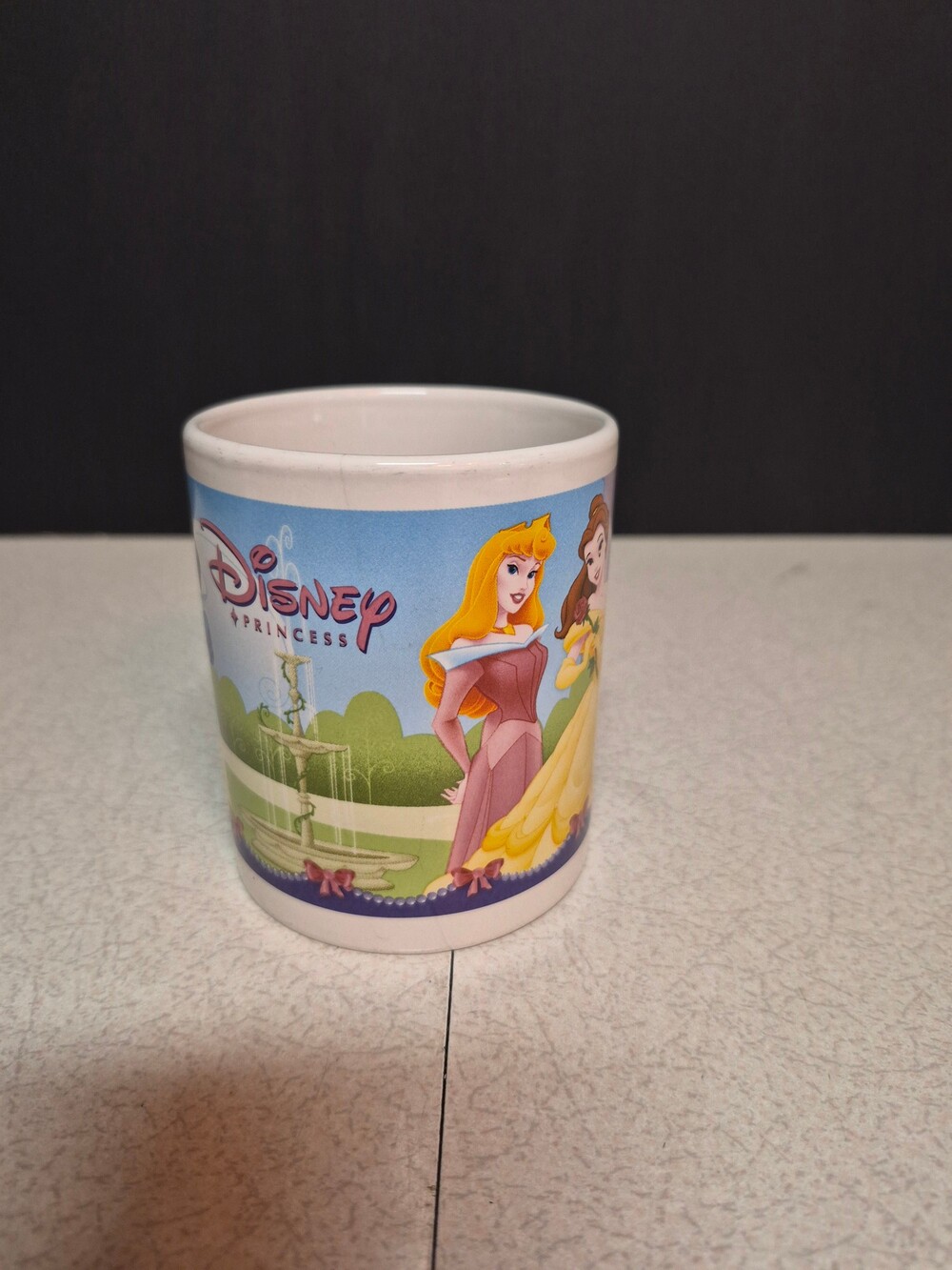 Disney Princess Ceramic Mug Blue Background with Aurora Belle Cinderella Snow Wh